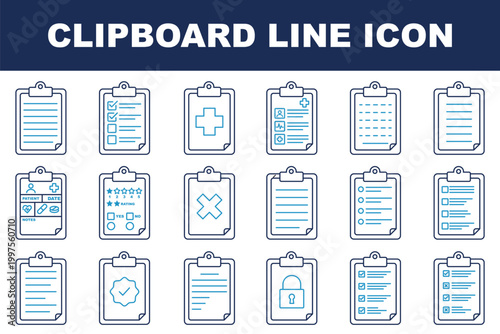 Document set of web icons in line style. Documents linear icon collection. Containing contract papers, folder, certificate, accept, approved, clipboard. Editable stroke. Medical Patient Records .
