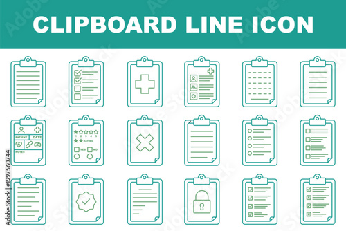 Document set of web icons in line style. Documents linear icon collection. Containing contract papers, folder, certificate, accept, approved, clipboard. Editable stroke. Medical Patient Records .