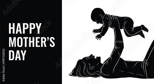 mother lifting baby silhouette with happy mother s day text
