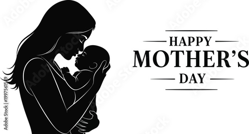 mother holding baby silhouette with happy mother s day text