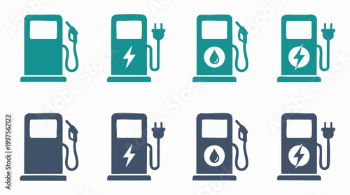 Set of fuel pump and electric vehicle charging station icons