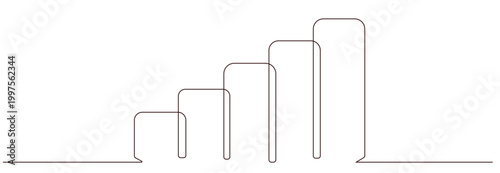 Continuous line drawing of a rising bar chart representing growth and success