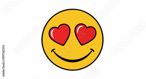 Cheerful yellow face with red heart-shaped eyes and a wide smile