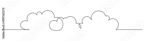 Continuous line drawing of clouds, minimalist one line art sky landscape