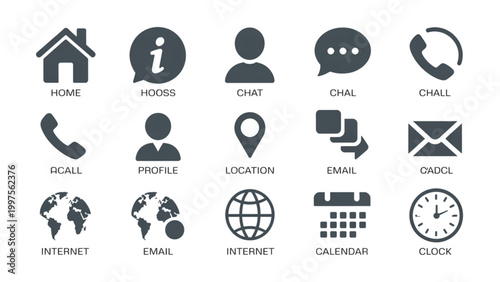 Set of sixteen modern flat icons for social media, communication, and travel Vector