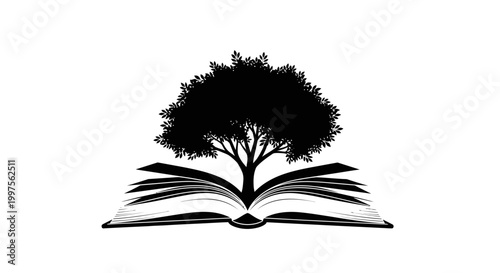 Black silhouette of tree on book.