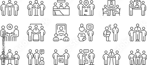 Business People Icons, Teamwork Symbols, Line Style, 20 Workforce Graphics