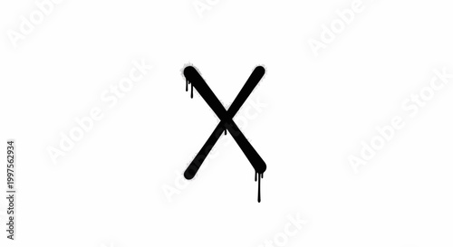 Black spray painted cross with drips on a white background
