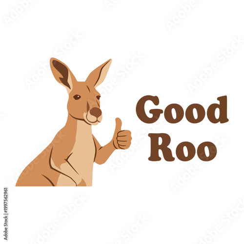Kangaroo giving thumbs up with good roo text cartoon