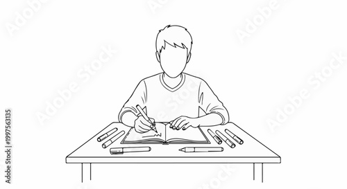 Child drawing with pens at desk