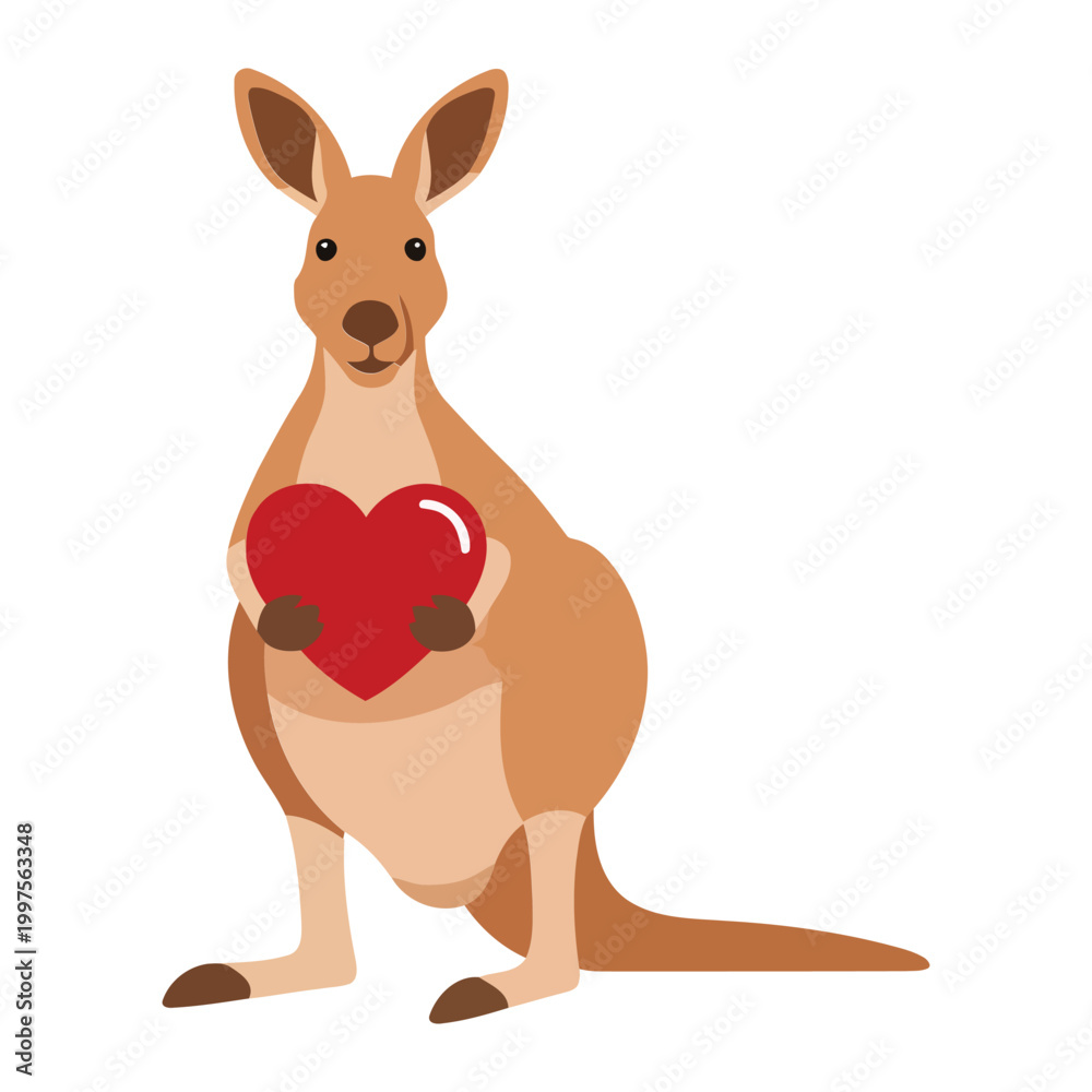 Obraz premium Kangaroo holding red heart cartoon animal mammal