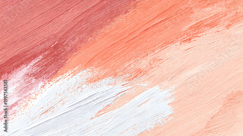 Abstract oil painting texture featuring bold vibrant brushstrokes of salmon peach and white colors blended together on a canvas surface to create a modern artistic design