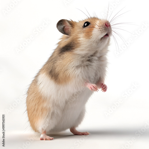Cute hamster, standing hamster, brown and white hamster, pet animal isolated on White Background