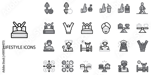 Lifestyle simple concept 24 Grew color icons set .Vector illustration.