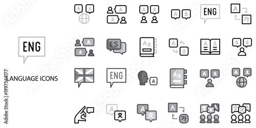 Language simple concept 24 Grew color icons set .Vector illustration.
