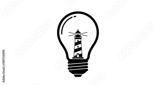 Creative idea light bulb with lighthouse.