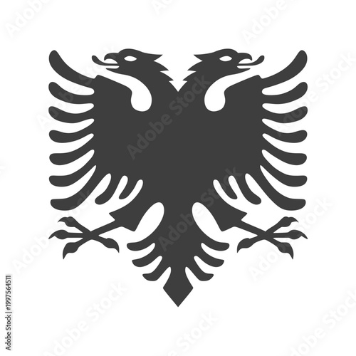 Black Double Headed Eagle Vector Silhouette Isolated on White Background, Heraldic Symbol of Power and Heritage, Minimalist Albanian Eagle Icon for Logo and Graphic Design