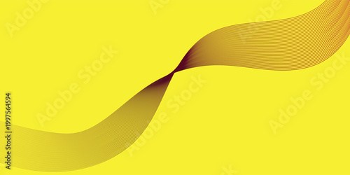 Abstract Flowing Wave Pattern with Maroon Line Art on Vibrant Yellow Background