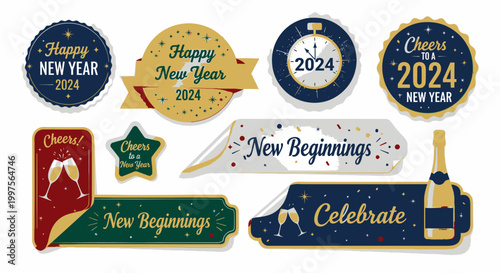 Festive New Year 2024 Stickers and Decorations Collection