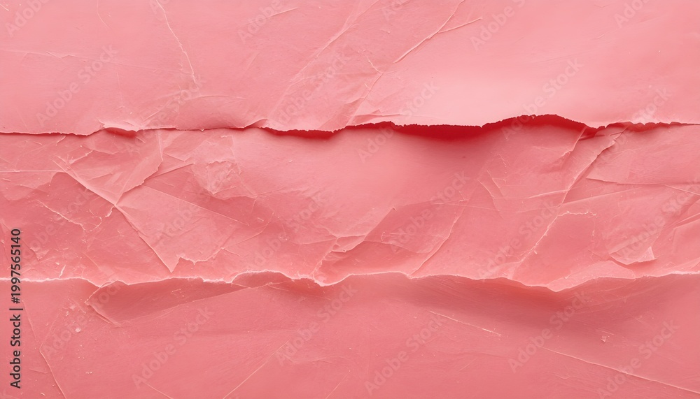 Fototapeta premium Torn pink crumpled paper background with horizontal rip