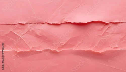Torn pink crumpled paper background with horizontal rip