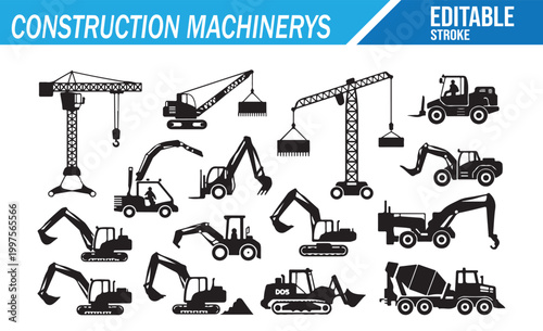 Roadwork and Construction Machinery Minimal Line Icon Pack