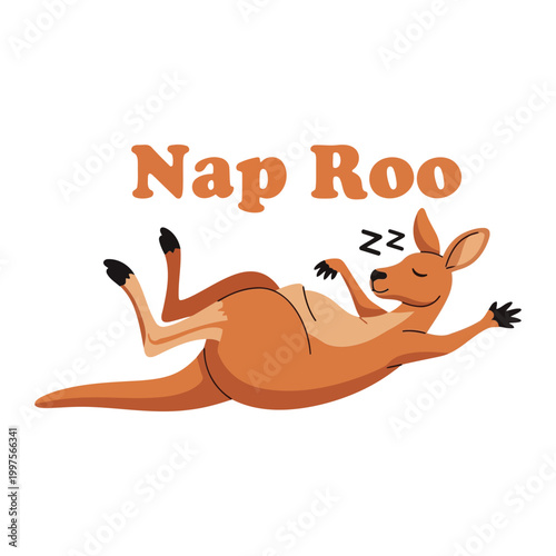 Sleeping kangaroo with nap roo text cartoon