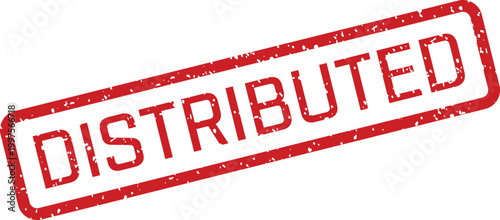 A red rectangular rubber stamp mark displaying the word DISTRIBUTED with a distressed texture