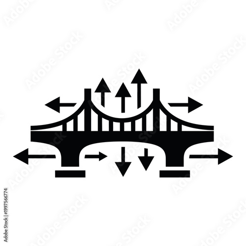 Structural engineering bridge vector diagram showing forces and equilibrium