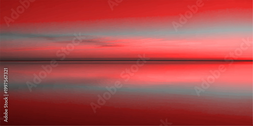A mesmerizing scene of a seascape with a fiery red sky, where the vibrant colors blend and reflect, showcasing nature's artistry and serene moment.