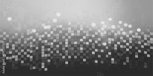 Abstract digital pixelated mosaic pattern evokes a sense of modern technology, data, and interconnectedness. Its grayscale palette creates a sleek and minimalist aesthetic.