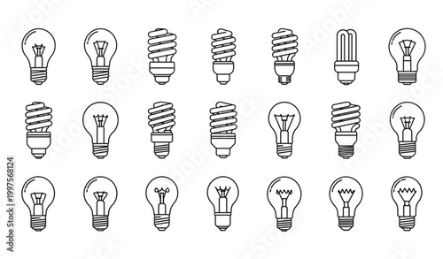 Electric light bulb icon set black and white