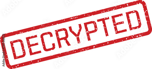 A red rubber stamp with a grunge effect clearly displaying the word DECRYPTED on a plain white background