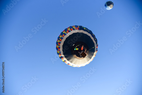 Hot Air Balloon Flying in the Blue Sky.
