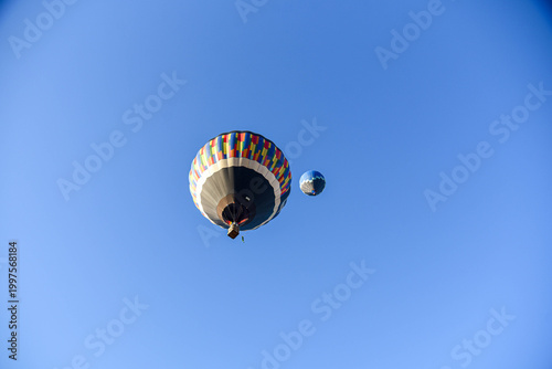 Hot Air Balloon Flying in the Blue Sky.