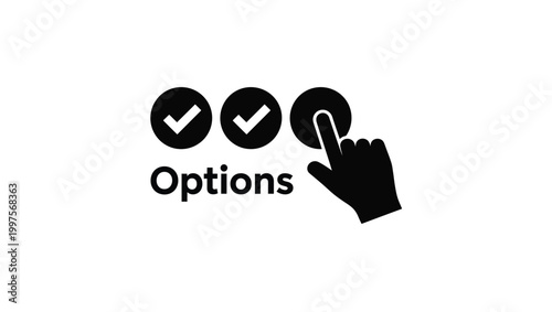 minimal options selection icon with checkmarks and hand cursor click symbol flat vector interface choice concept ui ux design illustration