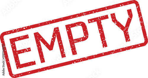 A vibrant red distressed rubber stamp with the clear word EMPTY angled across a clean white backdrop