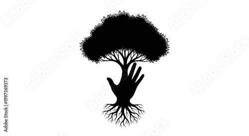 Black silhouette of a tree with a hand.
