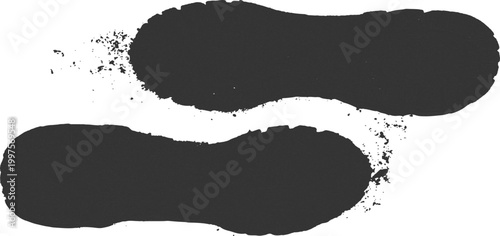 Muddy boot shoe prints tracks with dirt and ink splatter grunge texture background vector illustration.