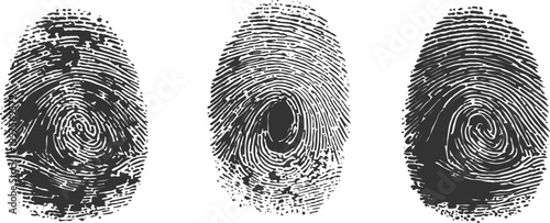 Detailed realistic human fingerprints with distressed grunge texture and biometric scanning concept vector illustration.