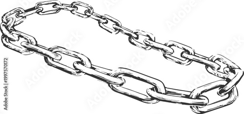 Hand drawn sketch of a connected metal chain loop in vintage engraved style graphic design vector illustration.