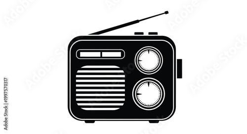 vintage radio silhouette with antenna and dials high quality professional detailed