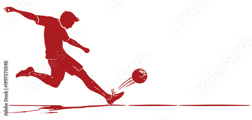Billede på lærred Vector red silhouette illustration of a soccer player kicking a ball
