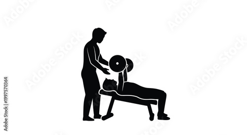 fitness trainer assisting weightlifter silhouette high quality professional detailed modern elegant