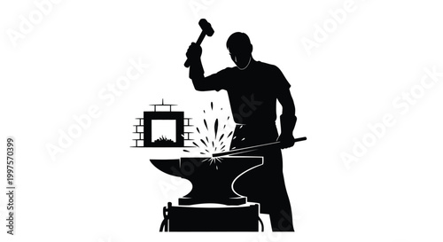 blacksmith working at anvil silhouette high quality professional detailed modern elegant