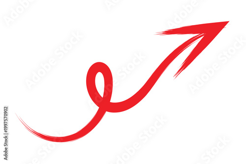 Hand drawn brush stroke red arrow icon texture on white background modern indicator and infographic symbol vector illustration