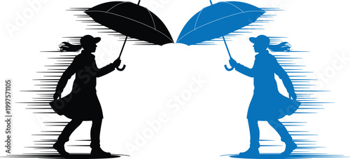 Vector art silhouette couple with umbrellas a study in contrast and direction