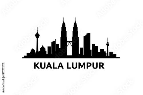 Kuala Lumpur Malaysia Skyline Silhouette, Petronas Twin Towers and KL Tower Landmarks, Modern Asian City Travel Vector
