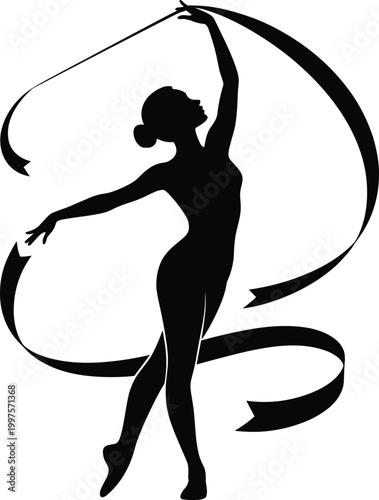 Rhythmic gymnastics silhouette of a dancer with a ribbon vector art