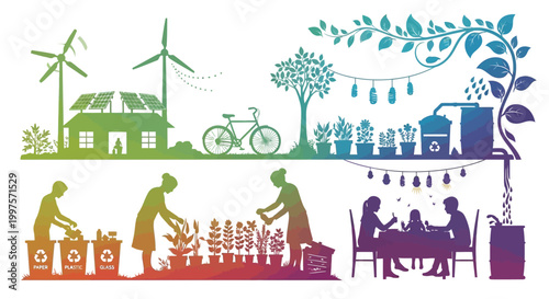 Eco-friendly living with sustainable energy and recycling practices for a greener lifestyle